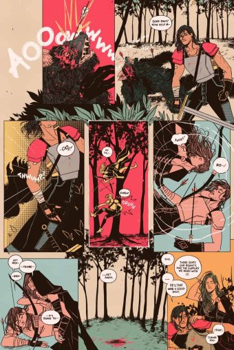 Ser is booted into a tree and ends up tangled with Rowan as the werewolf makes it's escape.