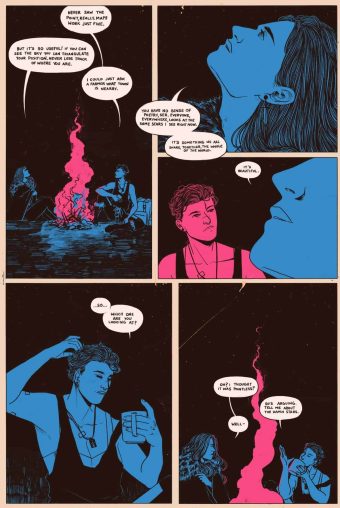Ser and Rowan sit by their campfire, talking about the stars.