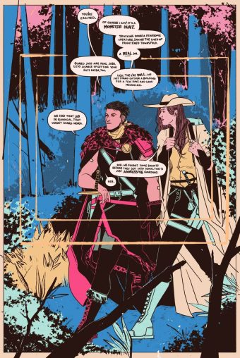 Ser and Rowan set out along a forest path as they begin their hunt.